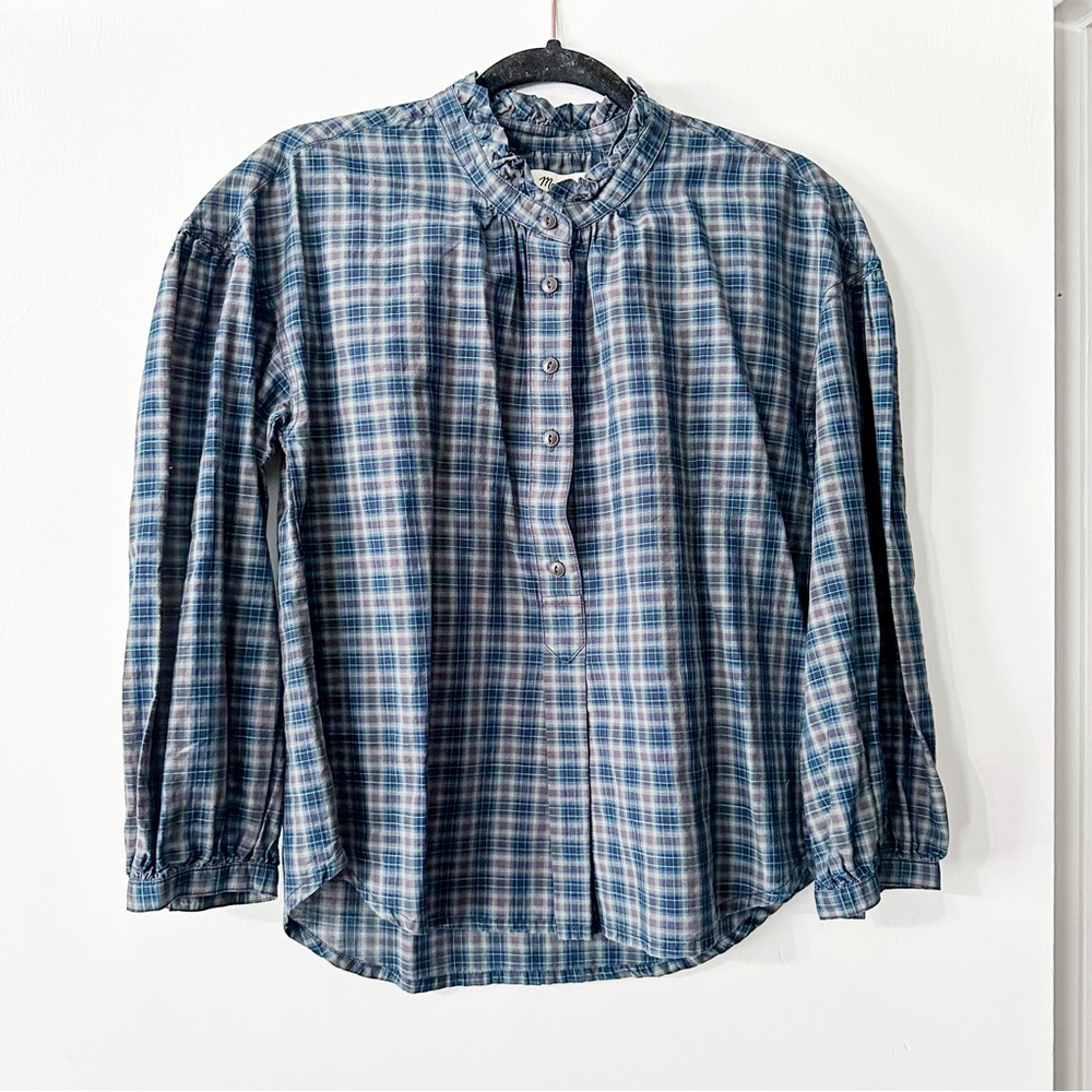 Madewell Plaid Ruffle-Neck Popover Blouse Size Small NWT - Picture 3 of 9